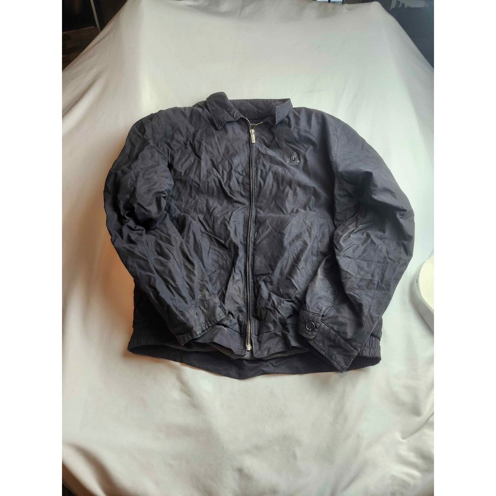 VTG IZOD Mens Harrington Jacket Black Fleece Lined Full Zip Crest Logo Size L